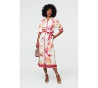 Izabel London Women's Floral Tie Waist A-Line Midi Shirt Dress in White | Size: 8
