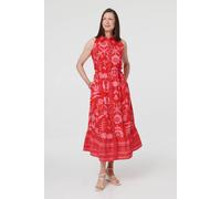 Izabel London Women's Floral Tie Waist Sleeveless Midi Dress in Orange | Size: 16