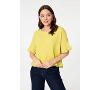 Izabel London Women's Frill Hem 1/2 Sleeve Relaxed Top in Yellow | Size: 10