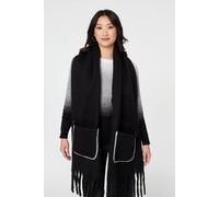 Izabel London Fringed Contrast Stitch Oversized Scarf - Black - One