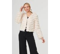 Izabel London Fringed Tassel Texture Relaxed Jacket - 12 - Cream