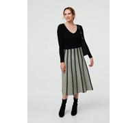 Izabel London Geo Print A-Line Pleated Midi Skirt In Beige Beige 10