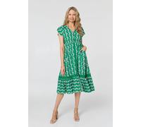 Izabel London Geo Print Cap Sleeve Lace Midi Dress - 10 - Green