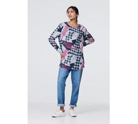 Izabel London Geo Print Long Sleeve Tunic Top for Women UK with a Scoop Neck, Relaxed fit and Thigh Length Hem.