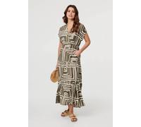 Izabel London Geo Print Ruched Tiered Maxi Dress - 18 - Green