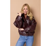 Izabel London Women's High Neck Asymmetric Faux Leather Jacket in Brown | Size: 10 Izabel London Brown 10