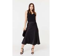 Izabel London High Waist A-Line Midi Slip Skirt - Black - 16