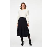 Izabel London High Waist Pleated Knit Midi Skirt - 10 - Black