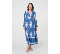 Izabel London Women's Ikat Print Empire Kimono Maxi Dress in Blue | Size: Small