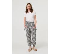 Izabel London Ikat Print High Waist Tapered Harem Pants - Navy - 12