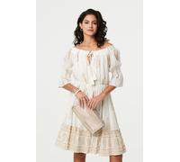 Izabel London Ikat Print Knee Length Bardot Dress - 12