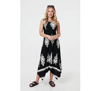 Izabel London Women's Ikat Print Sleeveless A-Line Midi Dress in Black | Size: 12 Izabel London Black 12