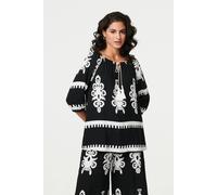 Izabel London Women's Ikat Print Tassel Tie Neck Blouse in Black | Size: 12