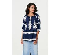 Ikat Print Tassel Tie Neck Blouse Izabel London Blue 12