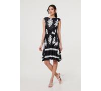 Ikat Print Tie Front Knee Length Dress Izabel London Black 16