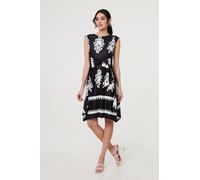 Ikat Print Tie Front Knee Length Dress Izabel London Black 18