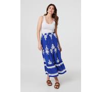 Ikat Print Tiered High Waist Midi Skirt Izabel London Blue 18