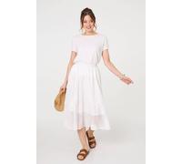 Izabel London Women's Lace Embellished A-Line Midi Skirt in White | Size: Medium