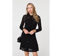 Izabel London Women's Lace Layer Long Sleeve Mini Shirt Dress in Black | Size: 12 Izabel London Black 12