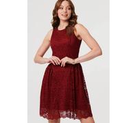 Izabel London Women's Lace Layer Sleeveless Short Skater Dress in Burgundy | Size: 8