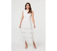 Izabel London Women's Lace Layer Sleeveless Tie Maxi Dress in White | Size: 16