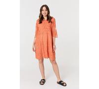 Izabel London Women's Lace Mesh Textured 1/2 Sleeve Mini Dress in Orange | Size: Medium/Large Izabel London Orange M/L