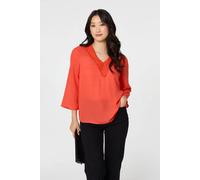 Izabel London Women's Lace Trim 3/4 Flare Sleeve Blouse in Orange | Size: 14
