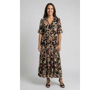 Izabel London Women's Leaf Print 1/2 Flared Sleeve Midi Dress in Black | Size: 10