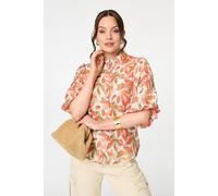 Izabel London Women's Leaf Print 1/2 Puff Sleeve Shirt in Orange | Size: 18