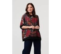 Izabel London Leaf Print 3/4 Sleeve Relaxed Tunic Top - 8 - Black