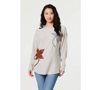Izabel London Women's Leaf Print Batwing Sleeve Relaxed Top in Grey | Size: Medium/Large Izabel London Grey M/L