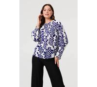 Izabel London Leaf Print Long Sleeve Ruched Blouse - 14 - Blue