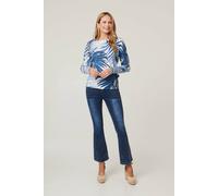 Izabel London Women's Leaf Print Slim Batwing Sleeve Jumper in Blue | Size: 18 Izabel London Blue 18