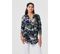 Izabel London Women's Leaf Print Zip Front Relaxed Top in Green | Size: 8