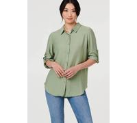 Izabel London Women's Long Sleeve Button-Front Shirt in Green | Size: 10 Izabel London Green 10