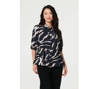Izabel London Women's Marble Print 3/4 Sleeve Ruched Blouse in Blue | Size: 12 Izabel London Blue 12