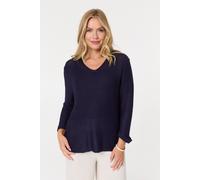 Izabel London Women's Mesh Texture 3/4 Sleeve Relaxed Top in Navy | Size: 8/10