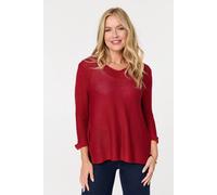 Izabel London Women's Mesh Texture 3/4 Sleeve Relaxed Top in Red | Size: 8-10 Izabel London Red 8-10