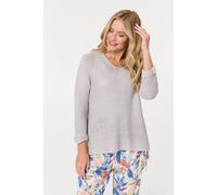 Izabel London Women's Mesh Texture 3/4 Sleeve Relaxed Top in Silver | Size: 8/10