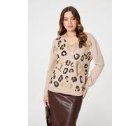 Metallic Heart Print Scoop Neck Jumper Izabel London Beige L