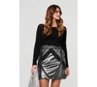 Izabel London Women's Metallic Sequin Embellished Mini Skirt in Silver | Size: 12 Izabel London Silver 12