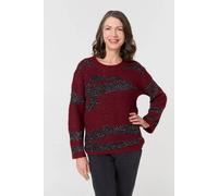 Izabel London Metallic Sparkly Animal Print Jumper - L - Burgundy