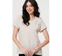 Izabel London Women's Metallic Star Detail Relaxed T-Shirt in Beige | Size: 16 Izabel London Beige 16