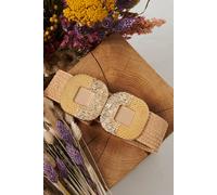 Izabel London Women's Metallic Texture Wide Statement Belt in Beige