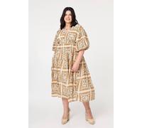 Izabel London Women's Mosaic Print 1/2 Puff Sleeve Midi Dress in Yellow | Size: 12