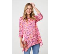 Izabel London Mosaic Print 3/4 Sleeve Longline Blouse - Pink - 14