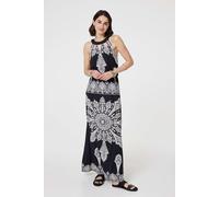Izabel London Women's Mosaic Print Halter Neck Long Dress in Black | Size: 10 Izabel London Black 10