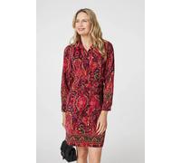Izabel London Women's Mosaic Print Long Sleeve Short Shirt Dress in Pink | Size: 18