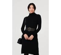 Izabel London Women's Oval Double Eyelet Stretch Wide Belt in Black