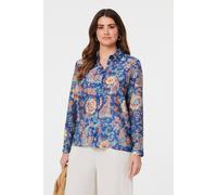 Izabel London Women's Paisley Long Sleeve Button Front Shirt in Navy | Size: 16